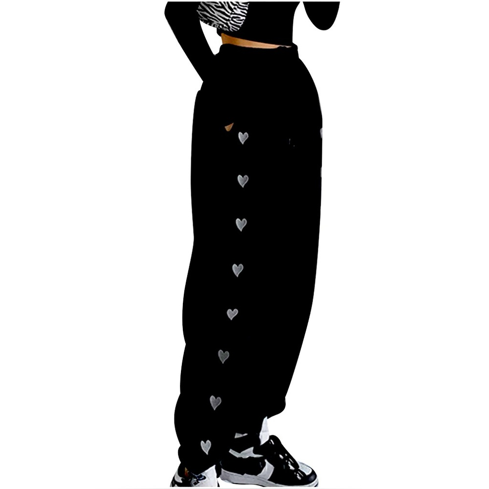 Black Heart-Patterned Straight Leg Pants